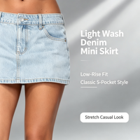 Mini-jupe en jean pour femme, taille basse, avec short intégré, fente latérale, extensible, décontractée