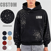 Sweat à capuche oversize noir pour homme en coton 100% avec logo personnalisé imprimé et strass, style décontracté et sportif