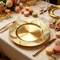 Assiette de présentation côtelée dorée électroplaquée Wojia 13 pouces – Luxe moderne en plastique pour banquets et traiteurs