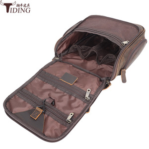 Tiding Genuine Leather <b>Toiletry</b> Bag Dark Brown Rectangle Portable Travel <b>Storage</b> With Hanging Function - Product Image 4
