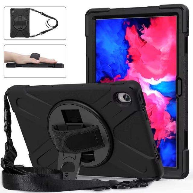 Trendy 360° Rotating Stand Plastic Rugged Case with Hand and Shoulder Strap for Lenovo Tab P11 Plus/P11 2021/2020