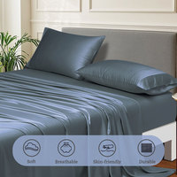 Parure de draps rafraîchissants en soie glacée bleue effet bambou – Essentiel d'été ultra respirant et léger – Prix de gros