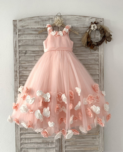 Vestido de Niña para Fiesta de Boda con Flores 3D en Tul Rosa Pálido, Vestido de Princesa - Product Image 2