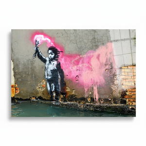 Lienzo Impreso Niño Migrante: Arte de Pared con Graffiti Inspirado en Banksy, Arte en Vidrio Templado - Product Image 2