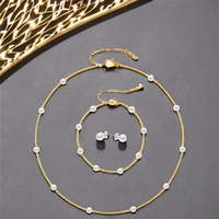 Ensemble de perles Design étoile Mini taille 5-6mm perle naturelle ronde en argent 925 collier chaîne Bracelet boucles d'oreilles ensemble de bijoux pour cadeau 3 pièces
