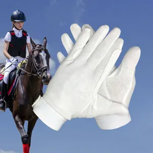 Sports Custom Print Womens Flexible Anti-Slip Outdoor Horse Riding White Cotton Hand Gloves Equestrian Full Finger For Summer