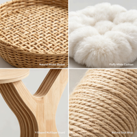 WickerDuo Arbre à chat en forme de Y de 68 cm avec deux paniers en osier, coussins blancs moelleux, jouet suspendu en forme de nuage et zone à gratter en sisal