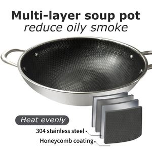 Poêle à frire en acier inoxydable 304 32cm Wok antiadhésif en nid d'abeille avec double oreilles Wok en acier de Chine - Product Image 2