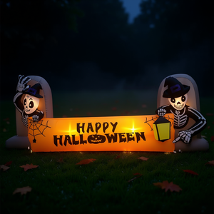 Bannière Gonflable Squelette et Pierre Tombale d'Halloween pour Extérieur, Décoration de Jardin avec LED Intégrées, Matériau PVC, Grande Décoration de Pelouse de 2,9 m - Product Image 2