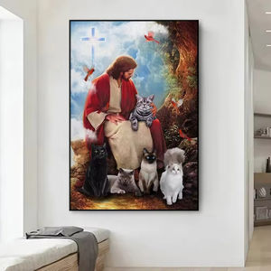 Cómoda sala de estar cristiana decoración del hogar arte de pared abstracto con Dios gato Ángel Jesús-Póster impreso en lienzo - Product Image 5