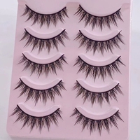 Lot de 5 paires de faux cils en vison synthétique, sans cruauté, réutilisables, avec bande en plastique noire, faits à la main, dans une mini-boîte de rangement, cils naturels