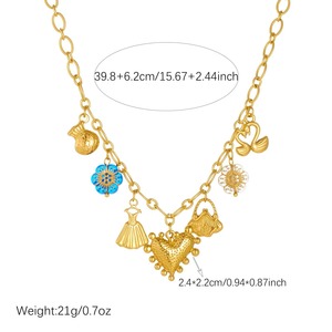 Collar de Acero Inoxidable con Dijes de Oro de 18k, Vestido de Princesa, Sagrado Corazón, Cisne y Flor de Cristal, Joyería de Moda para Mujer, Resistente al Deslustre - Product Image 5