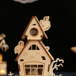 Puzzle <span class=keywords><strong>en</strong></span> bois <span class=keywords><strong>3D</strong></span> personnalisé pour Halloween, maison fantôme éducative de <span class=keywords><strong>dessin</strong></span> <span class=keywords><strong>animé</strong></span> à faire soi-même pour les enfants de 5 à 7 ans - Product Image 6