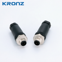 Connecteur M12 câblable sur site KRONZ, 4 broches mâle, borne à vis, droit ou coudé, prise plastique pour capteur/actionneur IP67