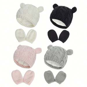 Ensemble bonnet et moufles en tricot doux pour bébé, nourrisson et tout-petit, pour l'hiver et les jours froids - Product Image 1