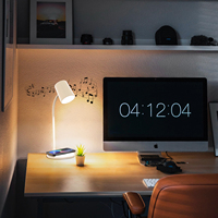 Lampe de bureau LED moderne à chargement sans fil avec protection oculaire, gradation tactile pour haut-parleur sans fil, corps en ABS