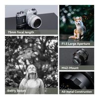 Objectif à focale fixe TTArtisan 75mm F1.5 plein format avec bokeh tourbillonnant, monture M42 compatible avec les appareils photo Fuji Lumix