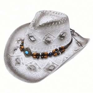 Nouveau design – Chapeau de cowboy personnalisé à bord bouclé en paille pour fête, jazz, bord de mer, plage, ski, pêche et sports - Product Image 3