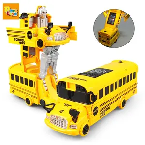 Model Bus sekolah simulasi Universal deformasi transformasi elektrik mainan Bus luar biasa dengan lampu musik mainan anak laki-laki MP-10