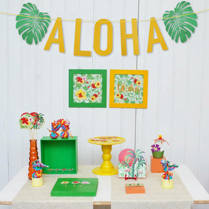 Bandera de papel brillante <span class=keywords><strong>ALOHA</strong></span> de árbol de coco Hawaiano para fiesta de verano y decoración de aula para niños, vajilla y decoraciones de mesa - Product Image 2