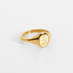 High Quality Women Fashion Jewelry Custom Engraved <b>Blank</b> Signet <b>Ring</b> Customized Flower Gold Plated Oval <b>Rings</b> for Women - Product Image 4