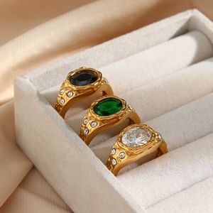 Vintage Colorful Trendy <strong>Summer</strong> 2022 Jewelry Zircon Ring Stainless Steel <strong>Solitaire</strong> Ring Gold Plated Jewelry - Product Image 1