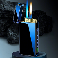 Nouvelle lampe torche multifonctionnelle personnalisée de grande capacité, rechargeable, avec double flamme, affichage numérique, briquet à jet de gaz