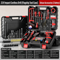 Perceuse à percussion rechargeable au lithium-ion 21V avec boîte à outils et jeu de 31 embouts, garantie 1 an, pour réparation et bricolage à domicile