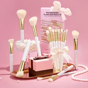Juego de 15 brochas de maquillaje sintéticas suaves con mango blanco brillante para base, contorno, corrector, sombra de ojos, herramienta cosmética T518 - Product Image 6