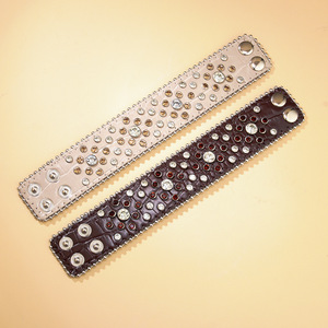 European American Retro Rhinestone Studded Wide <b>Leather</b> <b>Bracelet</b> Crocodile Pattern Punk Hip Hop Motorcycle Style - Product Image 3