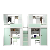 Lit superposé moderne double avec glissière en acier, bureau et armoire, garantie 1 an pour dortoir scolaire, hôpital, hôtel, appartement