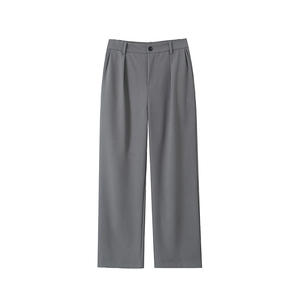 Pantalon de costume large pour femmes grandes tailles Runqi, gris, taille haute, coupe droite, décontracté, pour le bureau, N8881 - Product Image 1