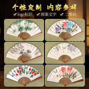 Éventails pliants personnalisés de style chinois traditionnel en papier avec motif bambou et oiseaux pour la décoration intérieure et les cadeaux d'affaires - Product Image 3