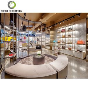 Elegant Women Bag Display <b>Shelf</b> Custom Handbags Shop <b>Wall</b> Showcase with LED Lighting Reception Counter Shop Interior Decoration - Product Image 4