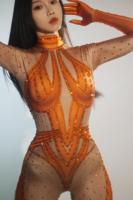 Combinaison à manches longues en strass sexy et extensible Combinaison pour dames Barboteuses danseuses de club Combinaisons pour femmes Combinaison de performance sur scène