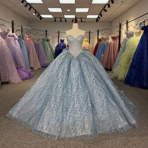 Dy1384 Light Blue Chiffon <b>Crystal</b> Beading 3D Flowers Ball Gown Natural Anti-static Quinceanera <b>Dresses</b> Ruffles Corset Party - Product Image 6