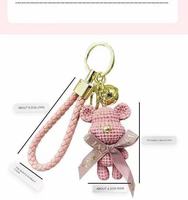 Promotion Porte-clés Pendentif Ours en Peluche au Crochet Style Dessin Animé, Jouet Lumineux, Breloque de Sac pour Couple, Porte-clés de Voiture, avec Pompon et Clochette, Durable, Forme 3D