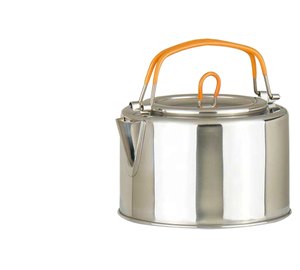 Bouilloire de camping en acier inoxydable avec poignée orange, théière portable pour pique-nique et voyage - Product Image 1