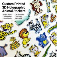 Autocollant d'animal de dessin animé 3D personnalisé pour l'éducation des enfants, autocollant auto-adhésif imperméable en PET/PVC/PC, autocollants découpés à la forme holographiques