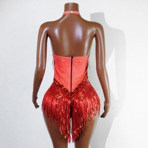 Costume de scène sexy à franges ajusté pour chanteuse, discothèque, DJ, soirée dansante, groupe de filles, performance sur scène - Product Image 6