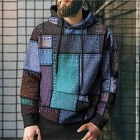 Sweat à capuche patchwork noir et gris pour homme, manches longues, streetwear décontracté, respirant, imprimé intégral, vente en gros
