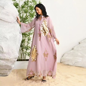 Abaya Kaftan de Dubaï pour femmes, robe maxi islamique modeste brodée en polyester, <span class=keywords><strong>Jellaba</strong></span> respirante pour l'Aïd, style marocain - Product Image 4