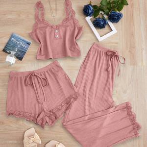 <span class=keywords><strong>2026</strong></span> Nieuwe Stijl Kant Ademend Trekkoord Driedelige Set Camisole Broek Pyjama Dames Slim Fit Thuis Kleding - Product Image 3