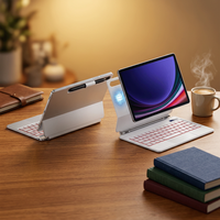 Keyboard Ajaib Nirkabel Baru Kompatibel dengan Samsung Tab S10+/S9+/S8+/S7+ 12.4" Multi Touch Pad 7 Tombol Gunting dengan Lampu Latar RGB