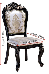 Sedia da Pranzo Tradizionale Europea Elegante in Legno Massello Laccato Nero e Dorato a Mano, con Intagli e Imbottitura, Arredamento per Sala da Pranzo - Product Image 1