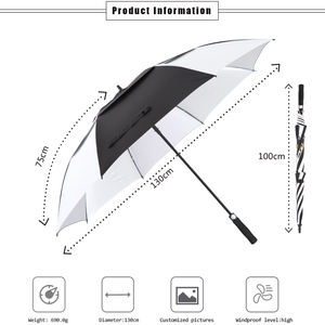 Parapluie de golf personnalisé avec logo, 68, 72, 80 pouces, double couche, armature robuste, résistant aux UV, protection contre la pluie - Product Image 3