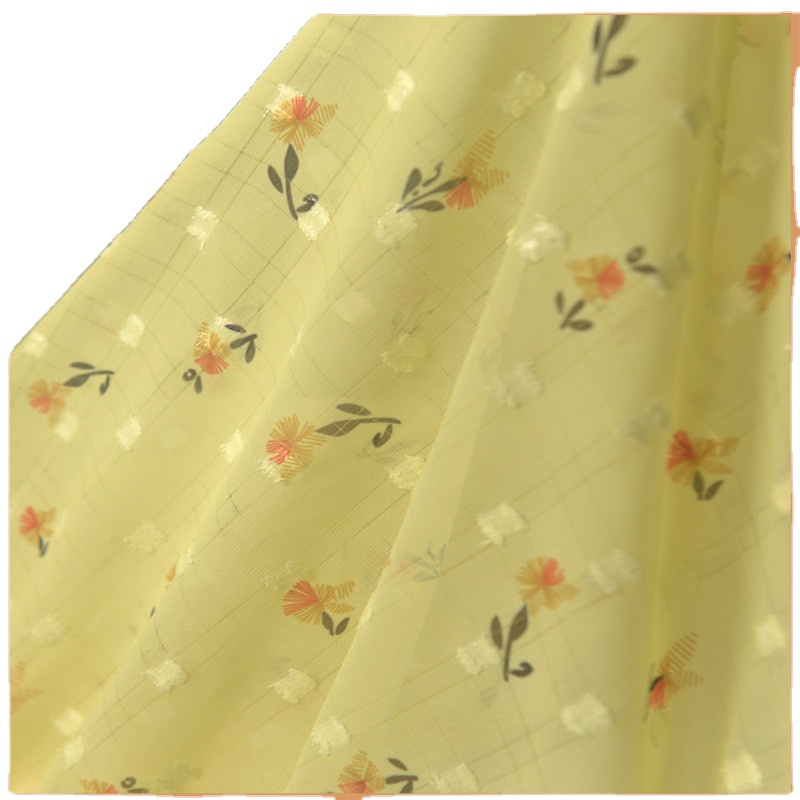 Jacquard checkered floret Fabric pastoral style summer dress on the outer lining gauze handmade diy Chiffon Fabric