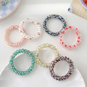 MIO Korea Fashion No Crease Coil Hair Ties Floral Telephone Wire Spiral Hair Ties Plastic Elastic Hair Rubber Bands For Girls