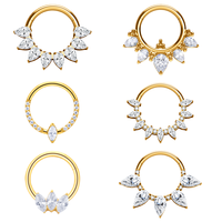 Anneau de septum en titane G23 ASTM F136 avec zircon marquise, boucles d'oreilles incurvées à pointe, clous d'oreilles tendance, bijoux de piercing corporel