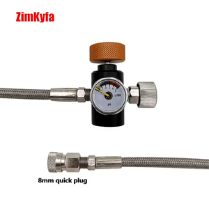 ชุดสายถักพร้อมอะแดปเตอร์เติมลม CO2 ของ HP ขนาด 10 นิ้ว พร้อมเกจวัดแรงดัน 3000psi หรือ 5000psi, ข้อต่อขนาด 8 มม., วาล์วไล่อากาศ ใช้ได้กับถังขนาด G1/2-14 - Product Image 1